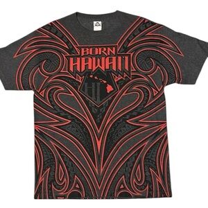 Born Hawaii Kanake Tattoo Print Red and Gray T-Shirt Size L